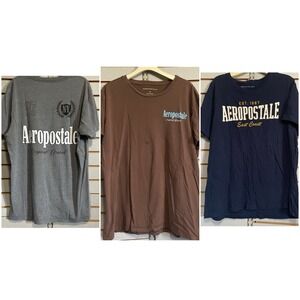 Lot Of 3 Men's Aeropostale Classic Fit Crewneck Tee T Shirt, Gray Brown Blue, XL